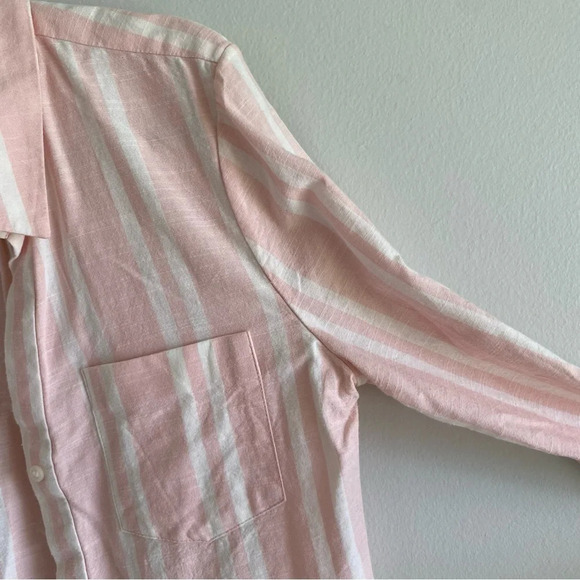 TOMMY Hilfiger Cotton Blend Linen-Look Pink and White Striped Button Down  S - Picture 5 of 10